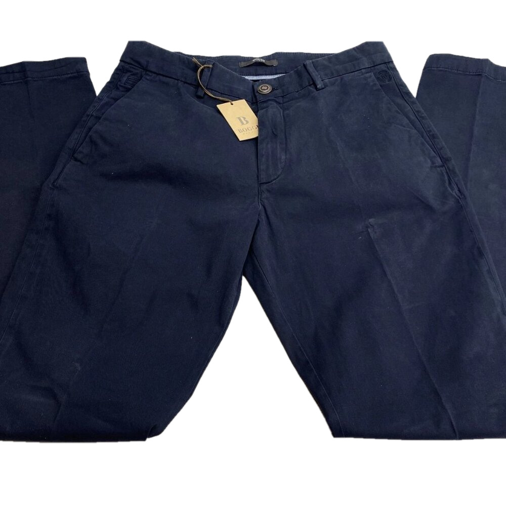 NEW BOGGI Milano Stretch Cotton Trousers Navy Blue Size 31 Straight Fit Dress